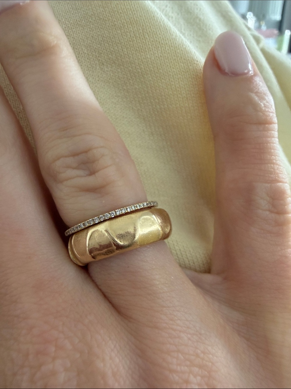 Solid 14k Yellow Gold Textured Design Ring Band
